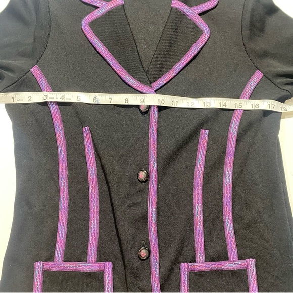 Exclusively Misook Petite Black With Pink/Purple Trim Butterfly Buttons Blazer - Picture 6 of 14